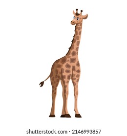 Cute cartoon giraffe on white background. Animals of Africa. Vector cartoon illustration.