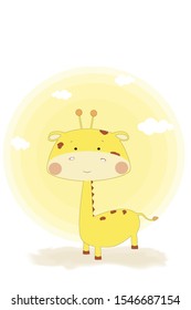 Cute Cartoon Giraffe on a yeloow background