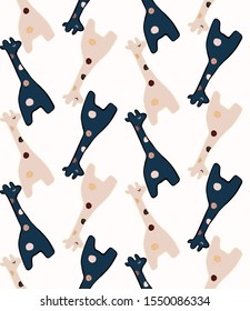 Cute Cartoon Giraffe Seamless Vector Pattern. Hand Drawn Kawaii Safari Animal Background Illustration. Kid Doodle in Flat Color for Baby, Nursery & Child Sweet Wallpaper, Textile Home Decor. EPS 10
