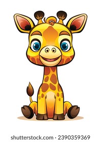 Cute cartoon giraffe sitting. Vector character illustration