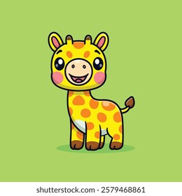 Cute Cartoon Giraffe Standing Vector Icon Illustration. Animal Nature Icon Concept Isolated Premium Vector. Flat Cartoon Style