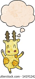 jirafa de dibujos animados adorable con burbuja de pensamiento al estilo de textura gruesa