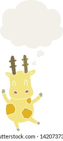 cute cartoon giraffe with thought bubble in retro style