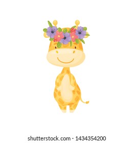 Cute cartoon giraffe. Vector illustration on white background.