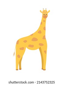 Cuta jirafa de dibujos animados. Ilustración vectorial de un animal africano aislado en blanco