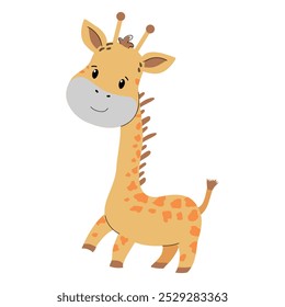Cute cartoon giraffe vector illustration isolated on white. Safari children’s animal for baby poster, greeting card and baby design, clothes