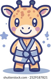 Cute cartoon Giraffe wearing jiu-jitsu vector illustration on white background