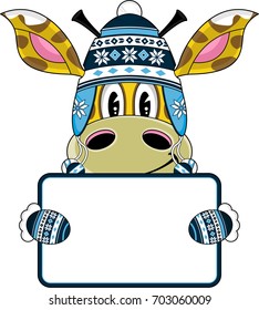 Cute Cartoon Giraffe wearing Wooly Hat with Sign