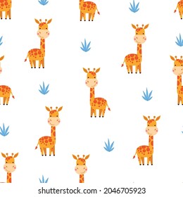 Cute cartoon giraffes seamless pattern.