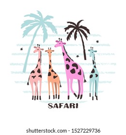 Cute cartoon giraffes vector illustration. Safari baby print.