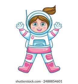 Cute cartoon girl astronaut. Vector character isolated on white background