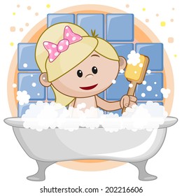 Cute cartoon girl in the bathroom