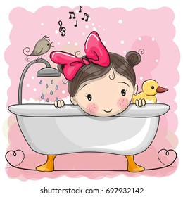 Cute cartoon Girl in the bathroom