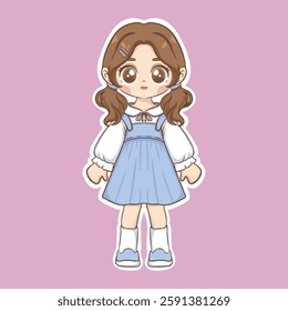 Cute cartoon girl in a bavarian dress. Vector illustration.