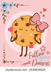 Cute cartoon girl Biscuits character with happy expression in fame modern style design illustration with typo