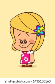 Cute cartoon girl, with blond hair, smiling