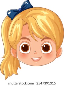 Cute cartoon girl with blue bow