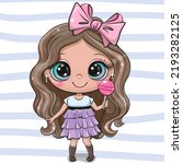 Cute Cartoon Girl with bow and lollipop