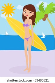Cute cartoon girl building a sandcastle on the beach
