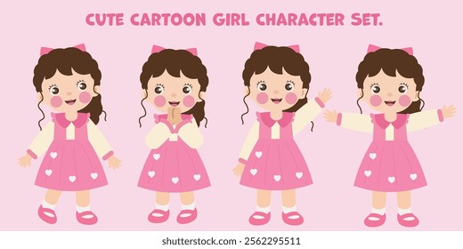 Cute Cartoon Girl Character Set
