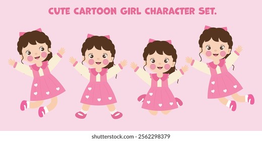 Cute Cartoon Girl Character Set