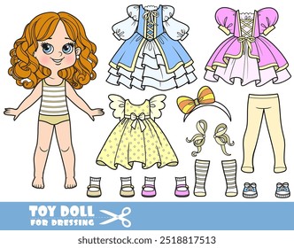 Cute cartoon girl with costume constructor with tights, shoes and dresses. Image produced without the use of any form of AI software at any stage.