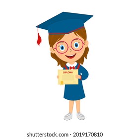 cute cartoon girl with diploma, illustration,vector