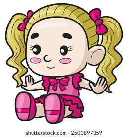 Cute cartoon girl doll illustration.