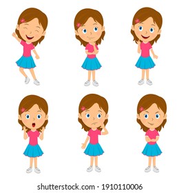 cute cartoon girl emotions set,illustration,vector