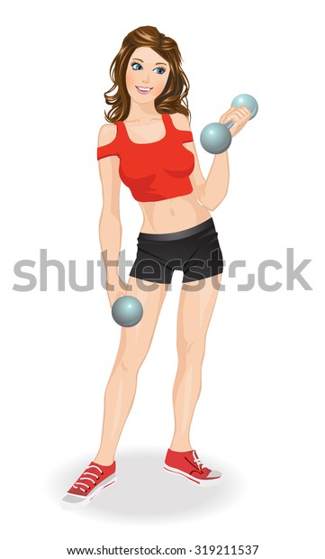 Cute Cartoon Girl Exercising Dumbbells Vector Stock Vector Royalty Free 319211537 Shutterstock