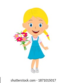 cute cartoon girl with flowers ,vector,illustration