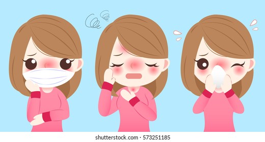 cute cartoon girl get cold and feel uncomfortable