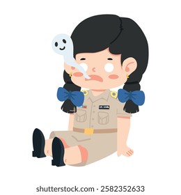 Cute Cartoon Girl with Ghost Illustration