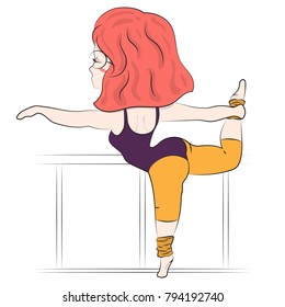 Cute cartoon girl in gymnastic pose isolated on white background. Children cartoon dancing character.Valentines or romantic card.T-shirt print. Template for design cards, notebook, shop, poster.