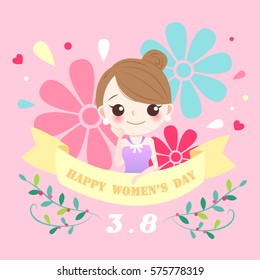 cute cartoon girl with happy womens day