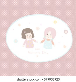 cute cartoon girl with happy women's day