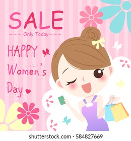 cute cartoon girl with happy womens day