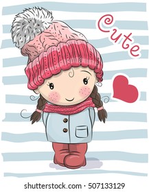 Cute Cartoon girl in a hat and coat