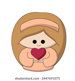 Cute cartoon girl with heart in color