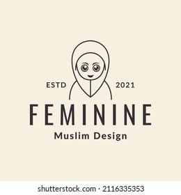 cute cartoon girl hijab hipster logo design, vector graphic symbol icon sign illustration
