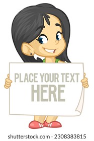 Cute cartoon girl holding blank paper