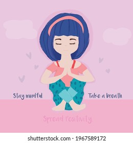 cute cartoon girl illustration practicing yoga With lotus pose