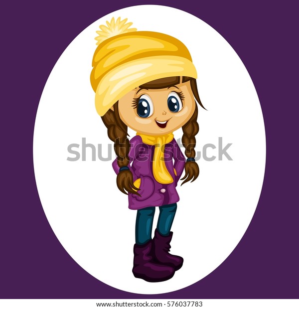 Cute Cartoon Girl Illustration Wearing Purple Stock Vector (Royalty ...