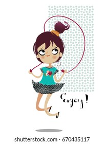 cute cartoon girl with jump rope