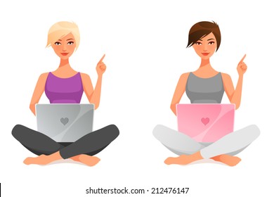 cute cartoon girl with laptop