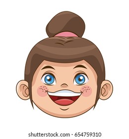 cute cartoon girl laugh face expression vector illustration