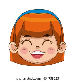 cute cartoon girl laugh face expression vector illustration