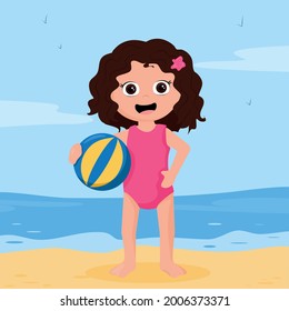 Cute Cartoon Girl On Beach Ball Stock Vector (Royalty Free) 2006373371 ...