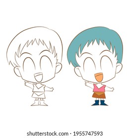 cute cartoon girl on white background, vector llustration.