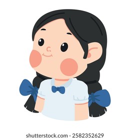 Cute Cartoon Girl with Pigtails